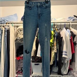 H&M Blue Skinny Jeans with Distressed Details